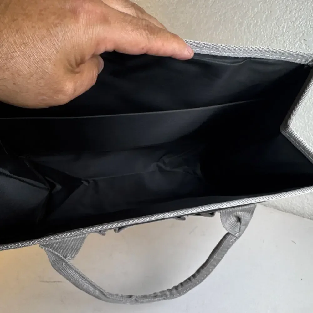 (4004)Black Gray Fabric Desktop Tote Organizer, 3 Compartments, Handles, 14x10x8